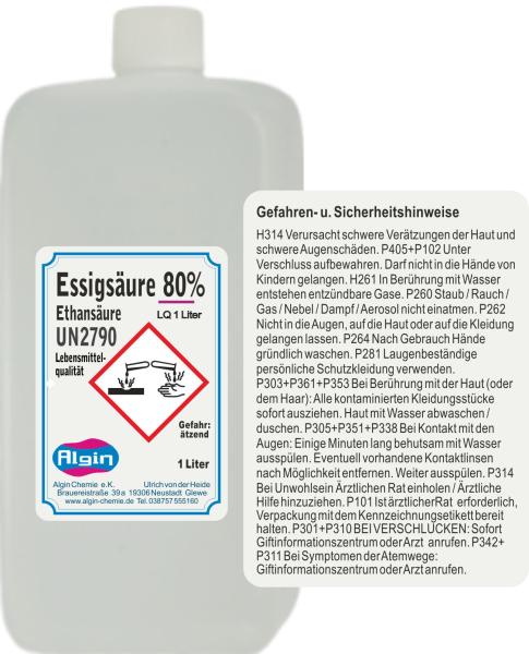 Essigsäure 80% 1 Liter Lebensmittelqualität